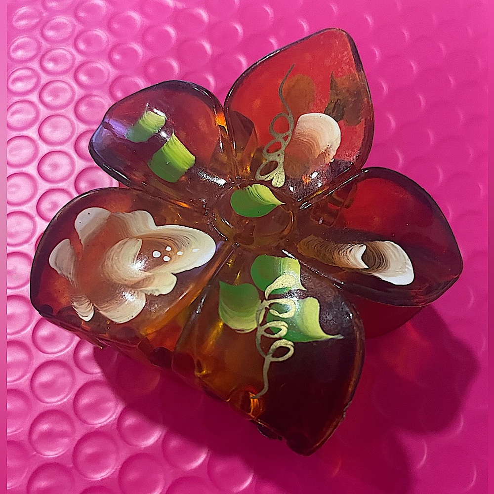 Vintage Floral art brown medium hair clip